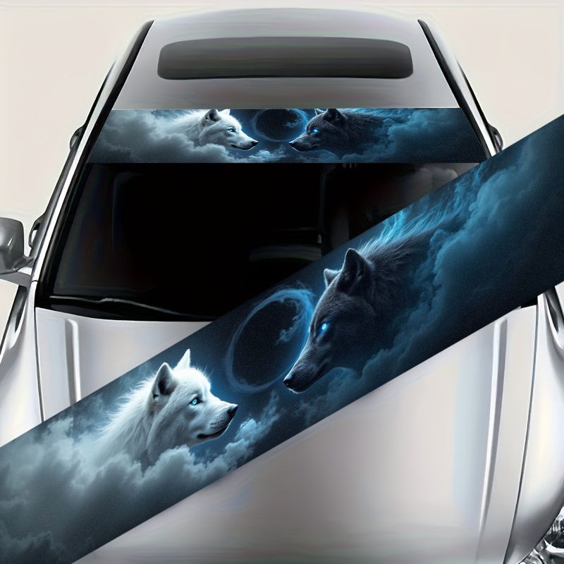 1PC Dual Wolf-themed Car Front - Car Accessories Banner ulasan dan harga