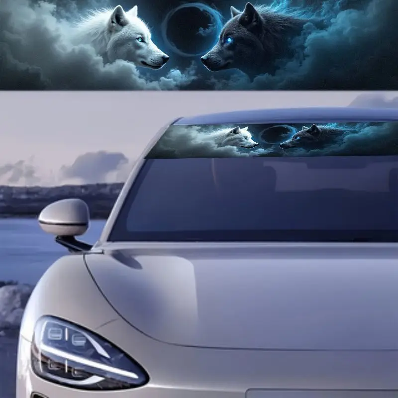 1PC Dual Wolf-themed Car Front - Car Accessories Banner ulasan dan harga