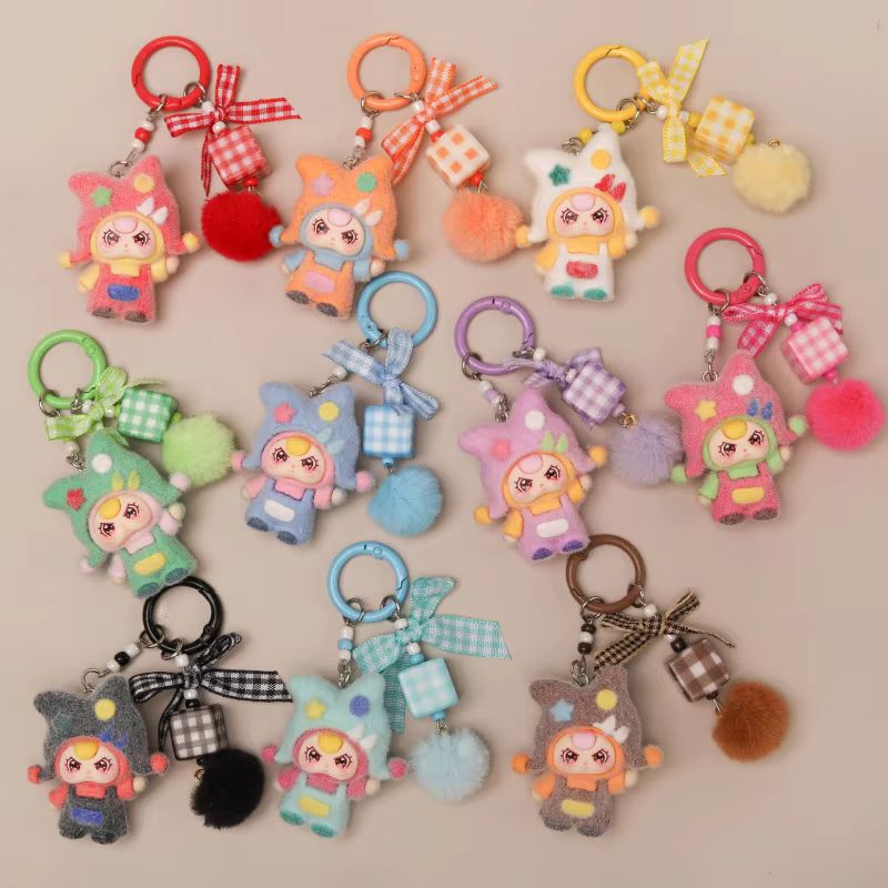10pcs Cartoon Flocking Keychai - Car Accessories For Baby ulasan dan harga